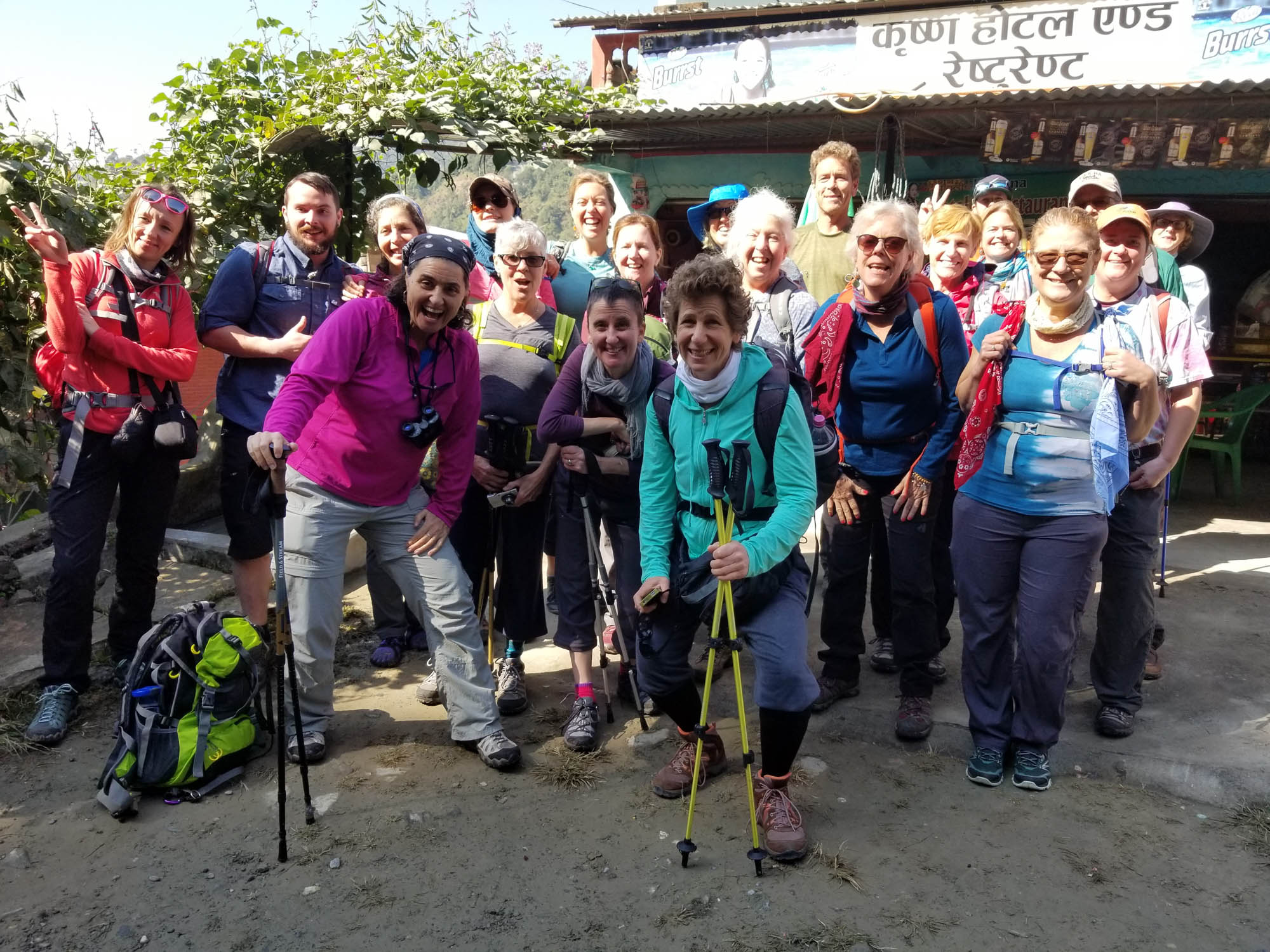 group ready to go hiking in the himalayas